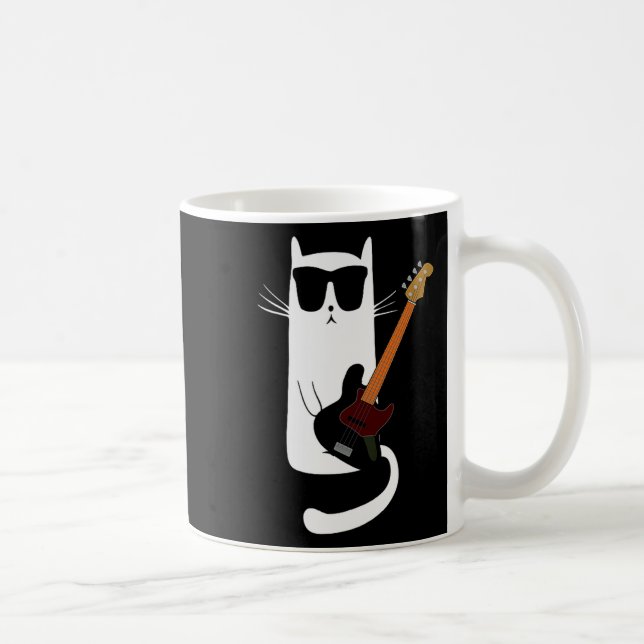 Funny Cat Wearing Sungles Playing B Guitar Men Wom Coffee Mug (Right)