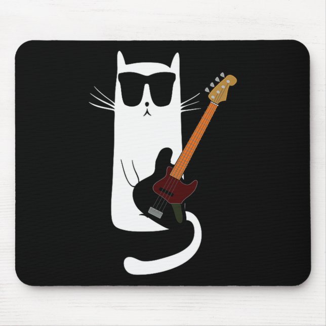 Funny Cat Wearing Sungles Playing B Guitar Men Wom Mouse Pad (Front)