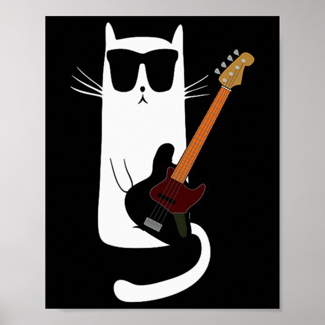 Funny Cat Wearing Sungles Playing B Guitar Men Wom Poster (Front)