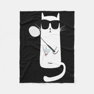 Funny Cat Wearing Sungles Playing Dminton Fleece Blanket