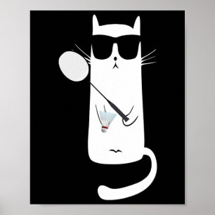 Funny Cat Wearing Sungles Playing Dminton Poster