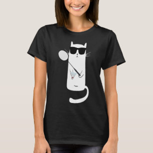 Funny Cat Wearing Sungles Playing Dminton T-Shirt