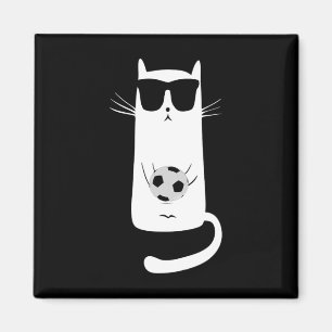 Funny Cat Wearing Sungles Playing Soccer Footbyll Magnet
