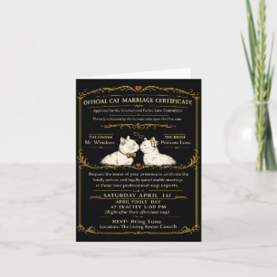 Funny Cat Wedding Certificate Item Vintage Wedding Card