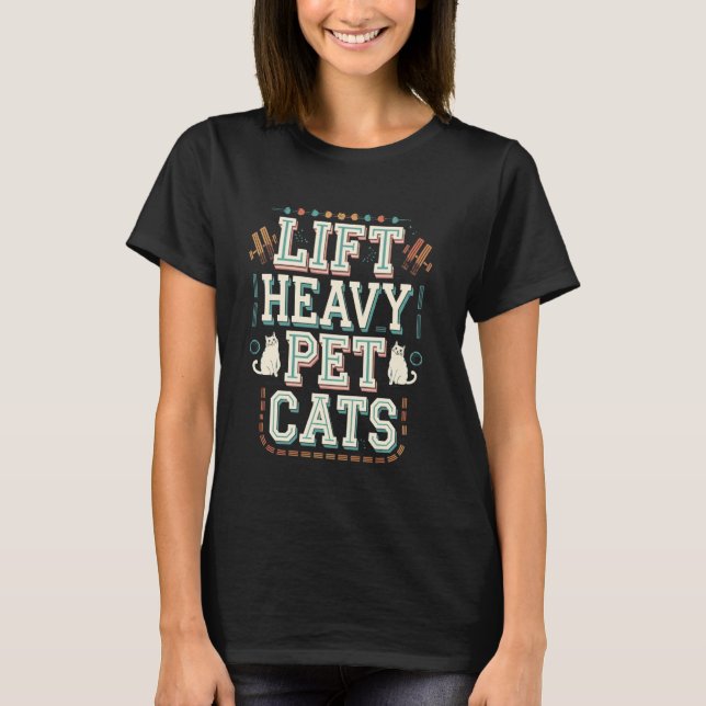 Funny Cat Weightlifting Workout T-Shirt (Front)