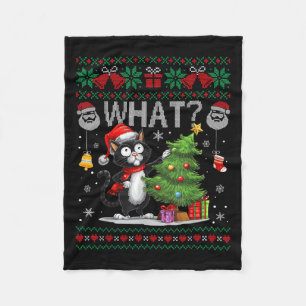 Funny Cat What Black Cat Christmas Tree Ugly Xmas  Fleece Blanket