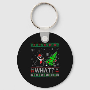 Funny Cat What Black Cat Christmas Tree Ugly Xmas Key Ring