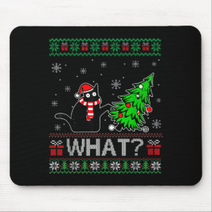Funny Cat What Black Cat Christmas Tree Ugly Xmas  Mouse Pad