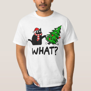 Funny Cat What Black Cat Pushing Christmas Tree T- T-Shirt