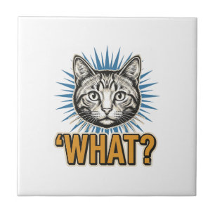Funny Cat 'WHAT_' Vintage Engraving Graphic Tee_1 Ceramic Tile