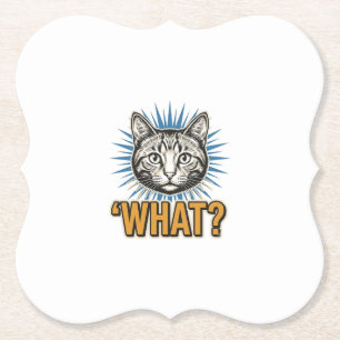 Funny Cat 'WHAT_' Vintage Engraving Graphic Tee_1 Paper Coaster