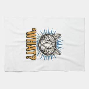 Funny Cat 'WHAT_' Vintage Engraving Graphic Tee_1 Tea Towel