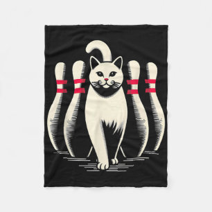 Funny Cat White Playing Bowling Retro Vintage Stri Fleece Blanket