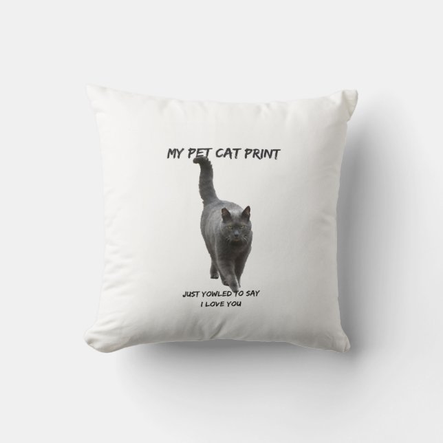 Funny cat white throw pillow (Front)