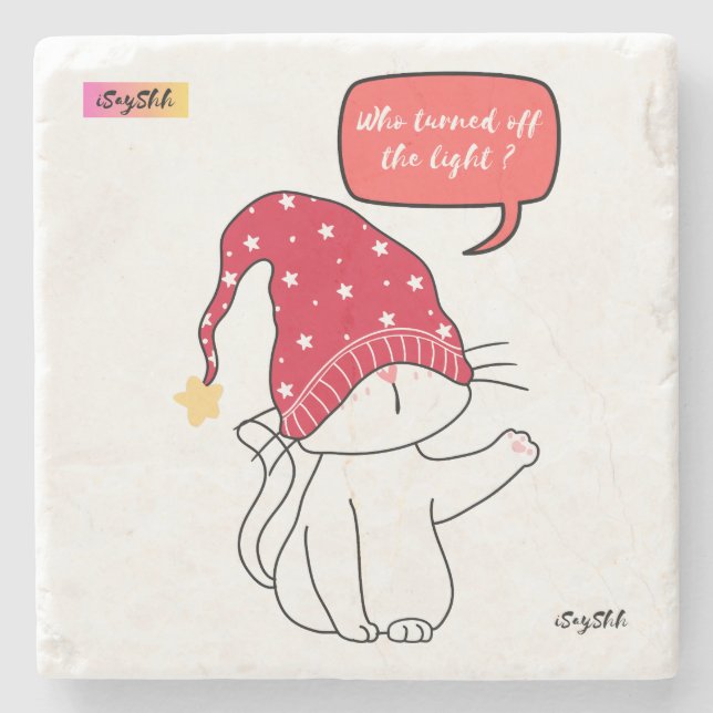 funny cat, who turned off the light? stone coaster (Front)