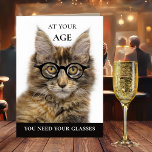 Funny Cat Wine Champagne Birthday Greeting Card<br><div class="desc">A cute and funny birthday card featuring a Maine Coon cat with glasses and champagne and wine glasses on the inside.</div>