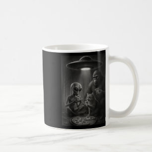 Funny Cat With Alien And Bigfoot Eating Pizza Ufo Coffee Mug