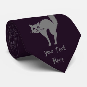 funny cat with arched back fun halloween tie