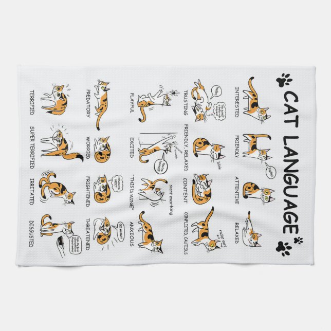 Funny Cat With Body Language Lovely Emotions Tea Towel (Horizontal)