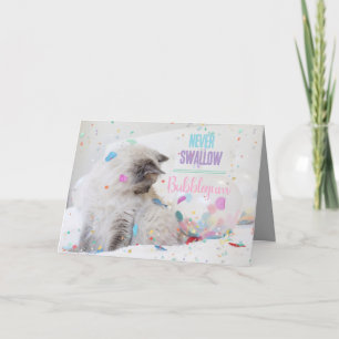 Funny Cat With Bubblegum Bubble Happy Birthday Card