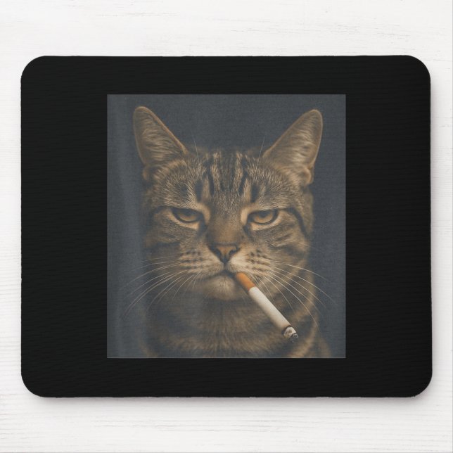 Funny Cat With Cigarette Sarcastic Meme Smoking Ca Mouse Pad (Front)