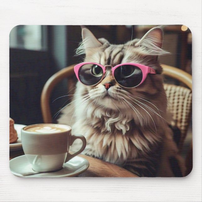 Funny Cat with Coffee Mouse Pad (Front)