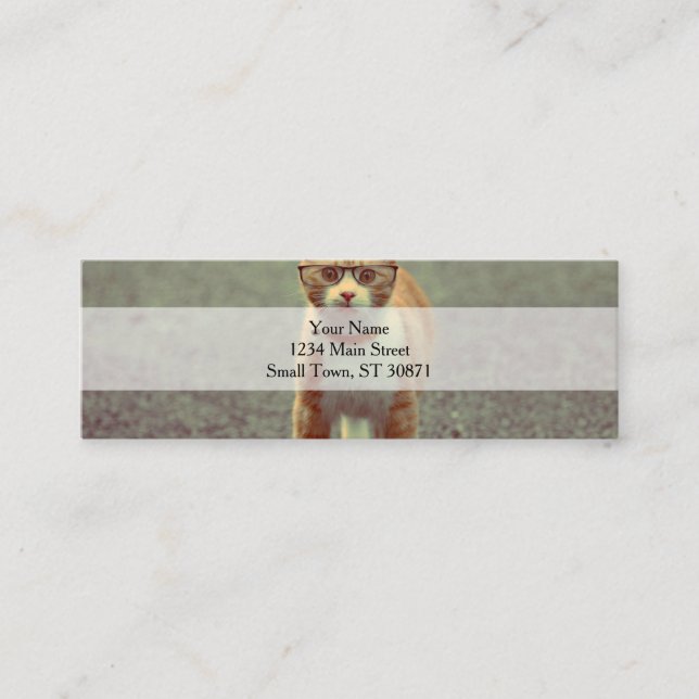 Funny cat with glasses mini business card (Front)