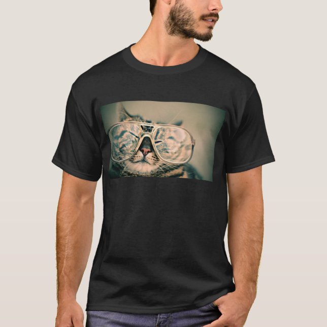 Funny Cat with Glasses T-Shirt (Front)