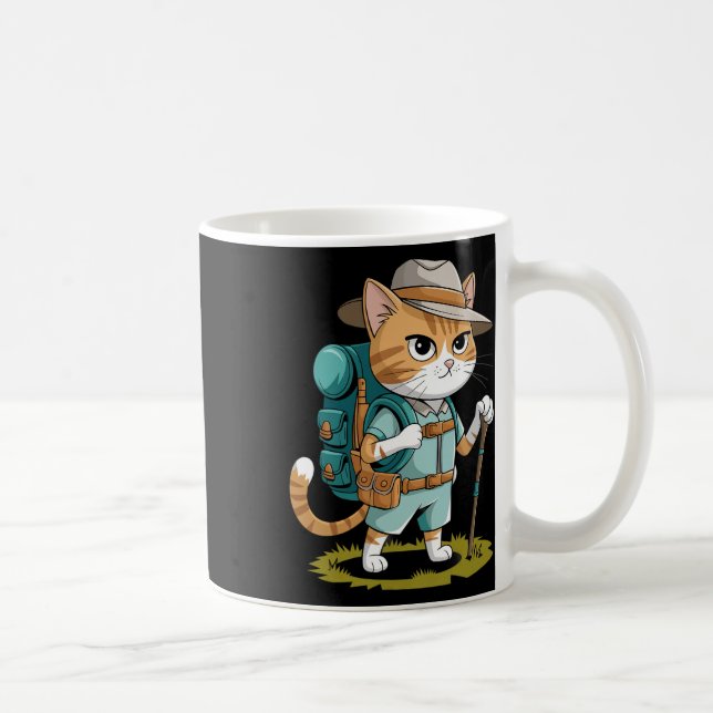 Funny Cat With Hiking Backpack Hiking Cat Adventur Coffee Mug (Right)