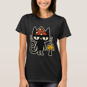 Funny Cat With Mushroom Hat Black Cat With Toadsto T-Shirt