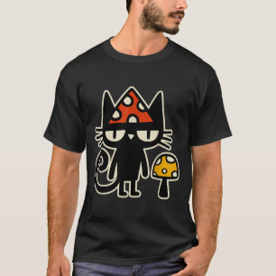 Funny Cat With Mushroom Hat Black Cat With Toadsto T-Shirt