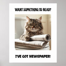 Funny Cat With Newspapers Toilet Wall Art