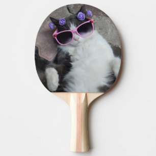 Funny cat with pink glasses ping pong paddle