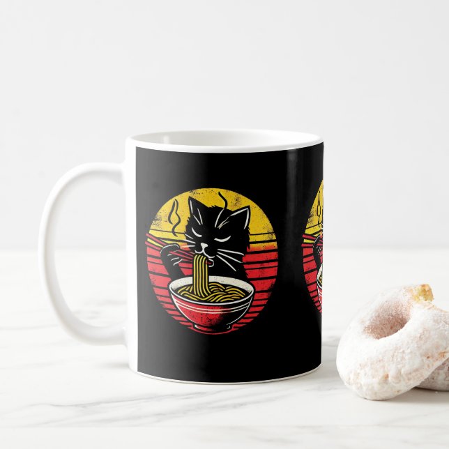 Funny Cat With Ramen Bowl Pet Owners & Cat Lovers Coffee Mug (With Donut)