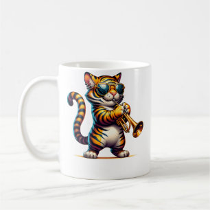 Funny Cat With Sunglasses Loves Music Cat Playing Coffee Mug