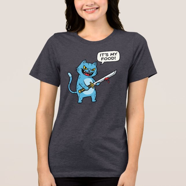 Funny Cat with Sword Tri-Blend Shirt (Front)
