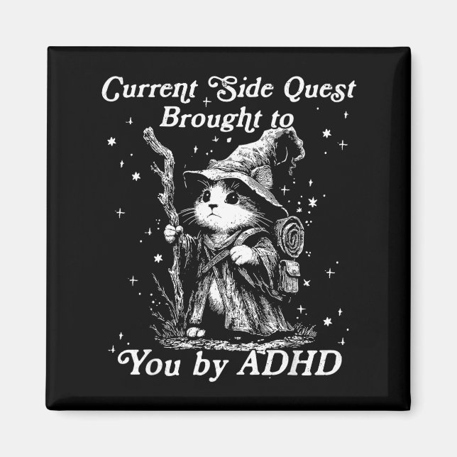 Funny cat wizard current side quest brought to by magnet (Front)