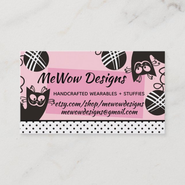 Funny cat yarn knitting crochet business card (Front)