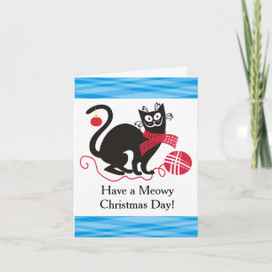 Funny cat yarn knitting crochet Christmas Holiday Card