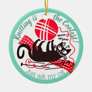 Funny cat yarn knitting crochet Christmas ornament