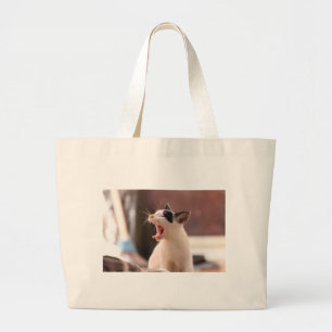 Funny Cat Yawning Large Tote Bag