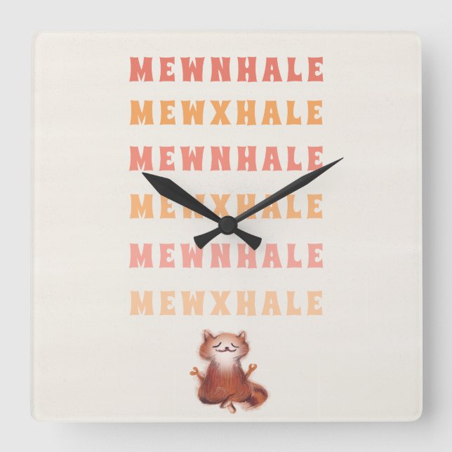 Funny Cat Yoga Meditation Breath Humour Anti Stres Square Wall Clock (Front)