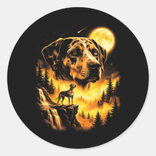 Funny Catahoula Leopard Dog Howling at The Moon Classic Round Sticker