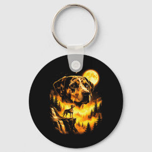 Funny Catahoula Leopard Dog Howling at The Moon Key Ring