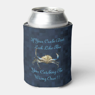 Funny Catching Crabs Logo On Blue Can Cooler