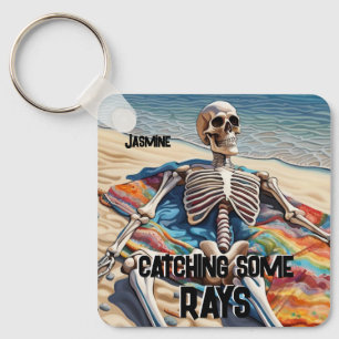 Funny Catching Some Rays Skeleton  T-Shirt Key Ring