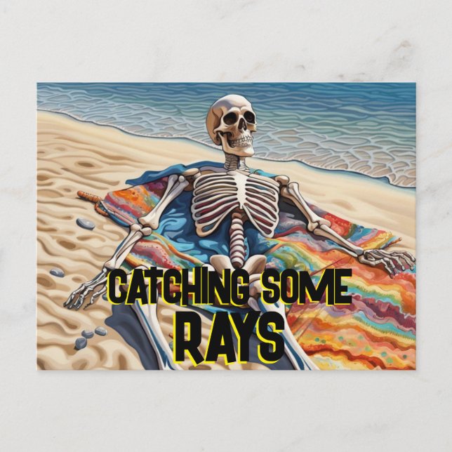 Funny Catching Some Rays Skeleton  T-Shirt Postcard (Front)