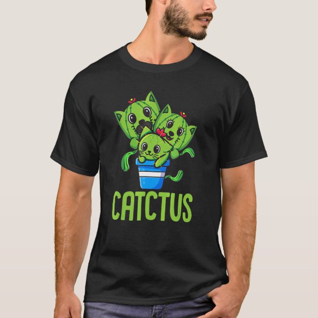 Funny Catctus Cat Kitty Kitten T-Shirt (Front)