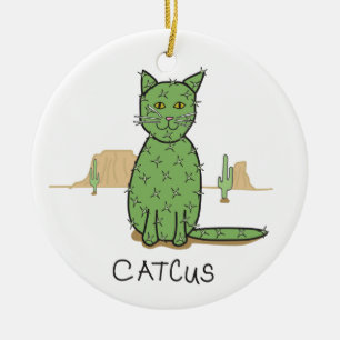 Funny "Catcus" Cactus Drawing Ceramic Tree Decoration