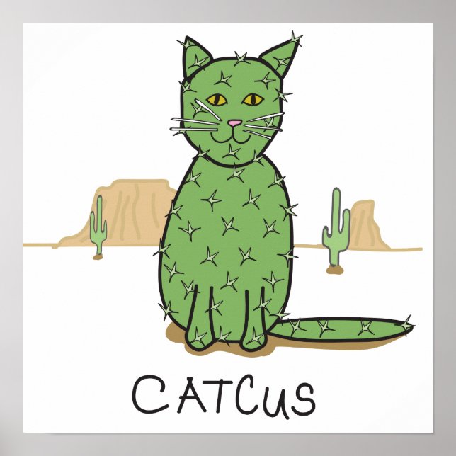 Funny "Catcus" Cactus Drawing Poster (Front)